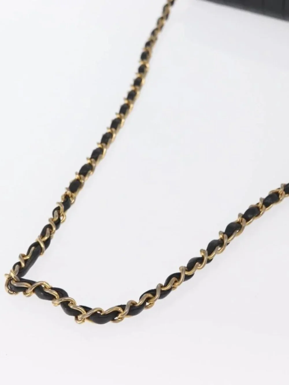 CHANEL Mademoiselle Chain Shoulder Bag Lamb Skin Black Gold CC Auth bs21196